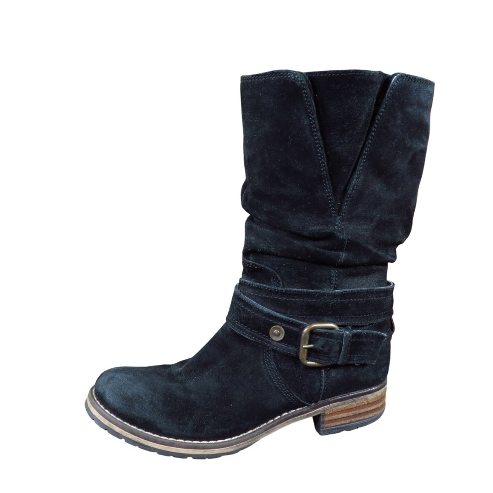 Clarks Majorca Villa Women Slouch Mid-Calf Boot Size 6 Black Suede Lug Sole